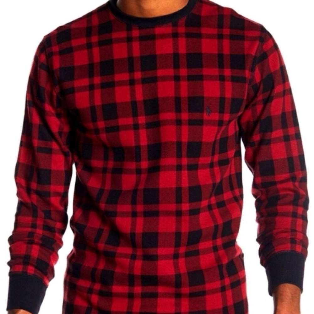 Polo Ralph Lauren Red/Black Long Sleeve Waffle Knit, 100% Cotton, Sz S